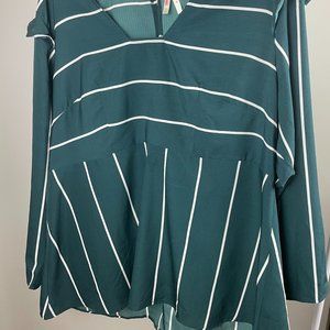 True Destiny - Green w/White stripe blouse Plus Size 2X